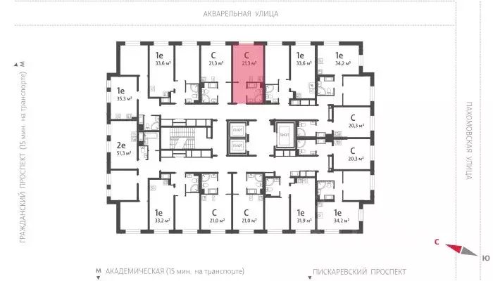 Студия Санкт-Петербург ул. Пахомовская, 12к1 (20.8 м) - Фото 1