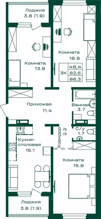 3-к кв. Алтай, Майминский район, с. Майма Алтайская ул., 2АК1 (86.3 м) - Фото 0