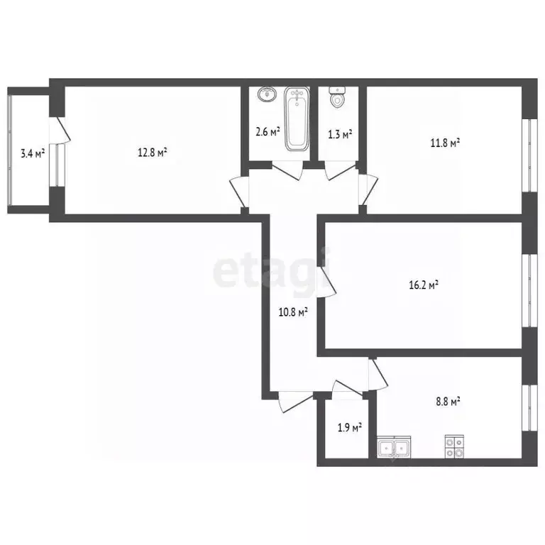 3-к кв. Башкортостан, Стерлитамак ул. Артема, 67 (63.4 м) - Фото 2