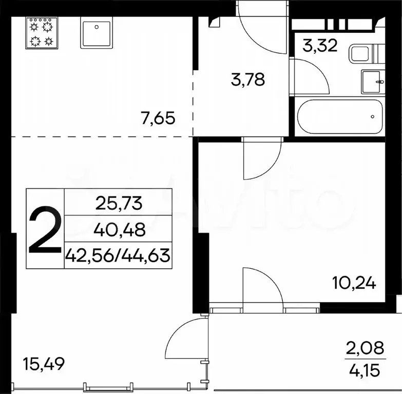 2-к. квартира, 44,6 м, 8/16 эт. - Фото 0