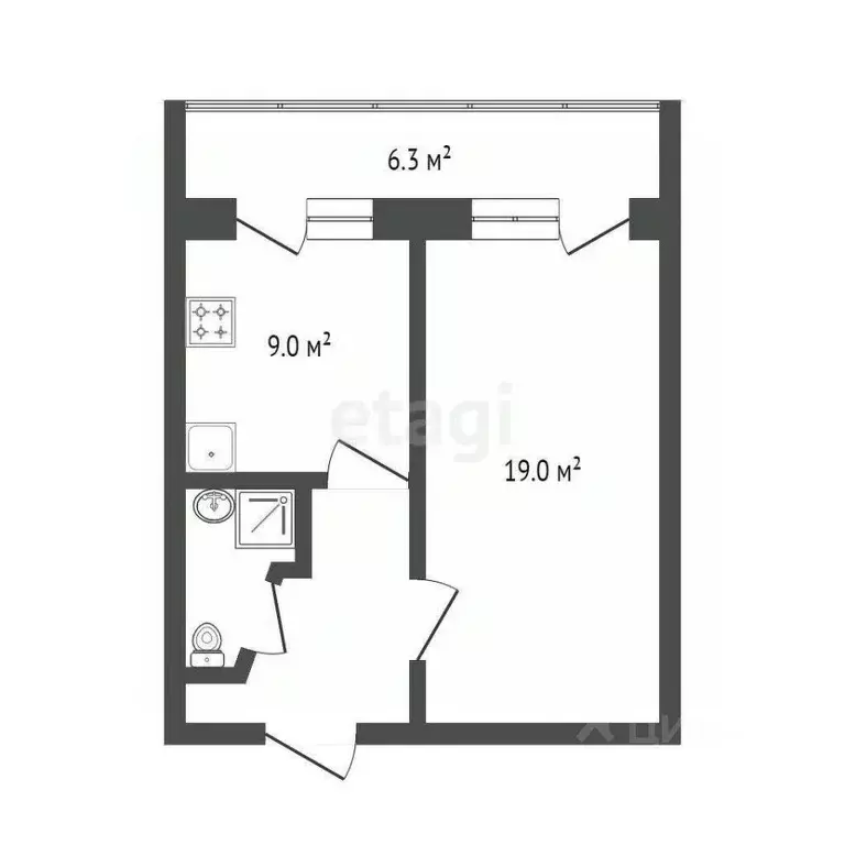 1-к кв. Тюменская область, Тюмень ул. Республики, 237 (36.9 м) - Фото 1