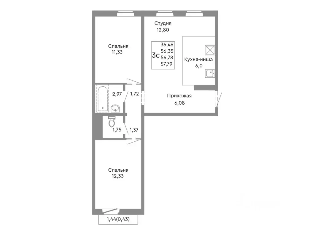 3-к кв. Челябинская область, Челябинск ул. Танкистов, 175 (56.78 м) - Фото 1