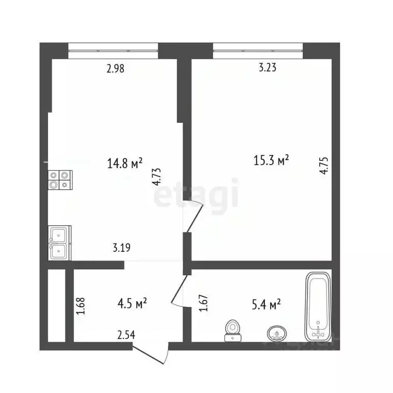 1-к кв. Тюменская область, Тюмень ул. Эльвиры Федоровой, 1 (40.0 м) - Фото 1