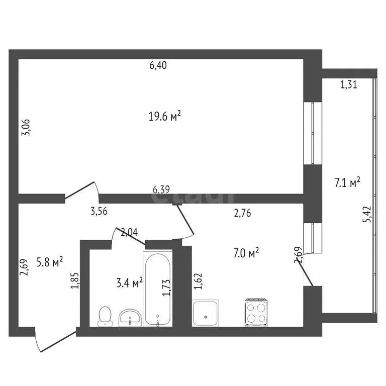 1-комнатная квартира: Стерлитамак, улица Гоголя, 120В (36 м) - Фото 1