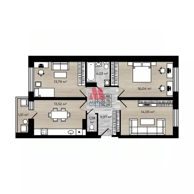 3-к кв. Ярославская область, Ярославль 2-й мкр,  (74.29 м) - Фото 1