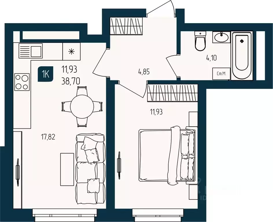 1-к кв. Тюменская область, Тюмень  (38.7 м) - Фото 1