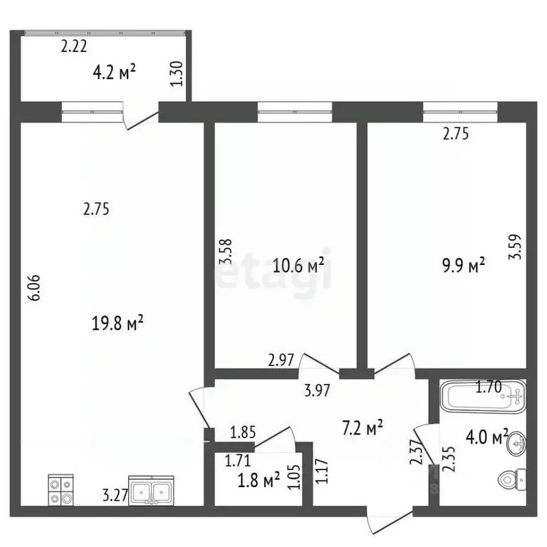 2-к кв. Ростовская область, Аксай просп. Ленина, 40Ук7 (53.3 м) - Фото 2