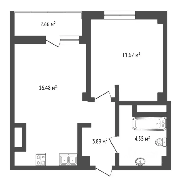 1-к кв. Тюменская область, Тюмень ул. Константина Посьета, 6 (38.0 м) - Фото 2