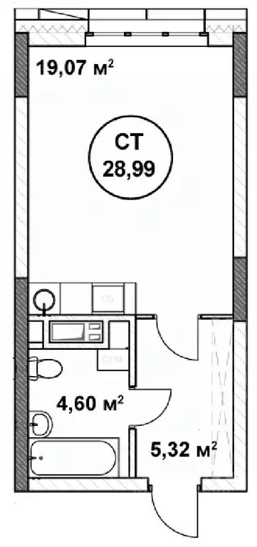 Студия Нижегородская область, Нижний Новгород ул. Родионова (28.99 м) - Фото 1