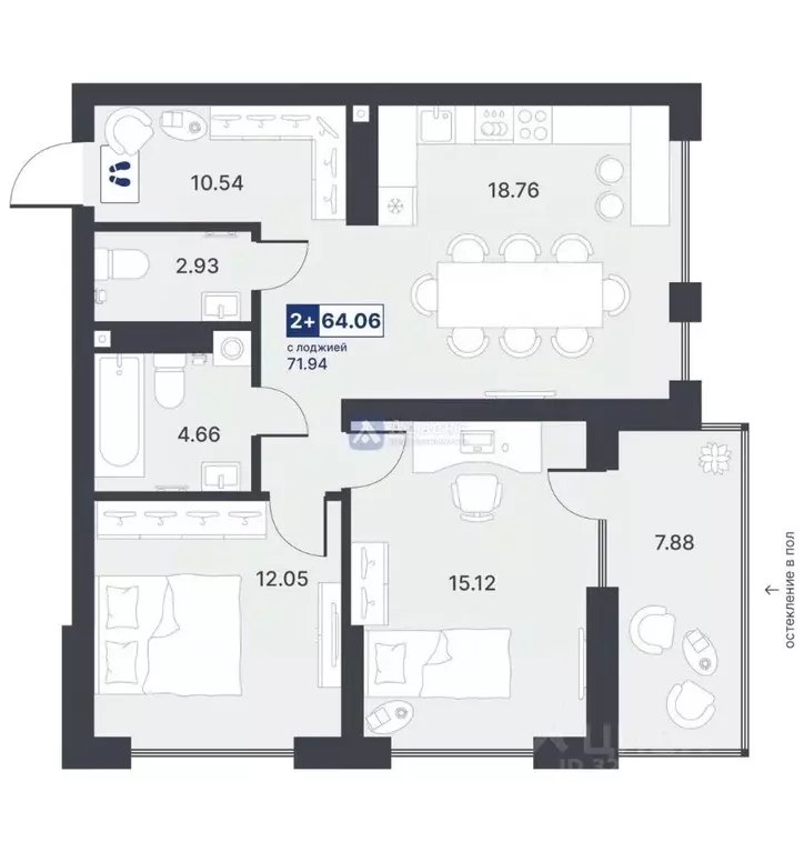 2-к кв. Тюменская область, Тюмень ДОК мкр, ул. Рылеева, 31 (64.06 м) - Фото 1