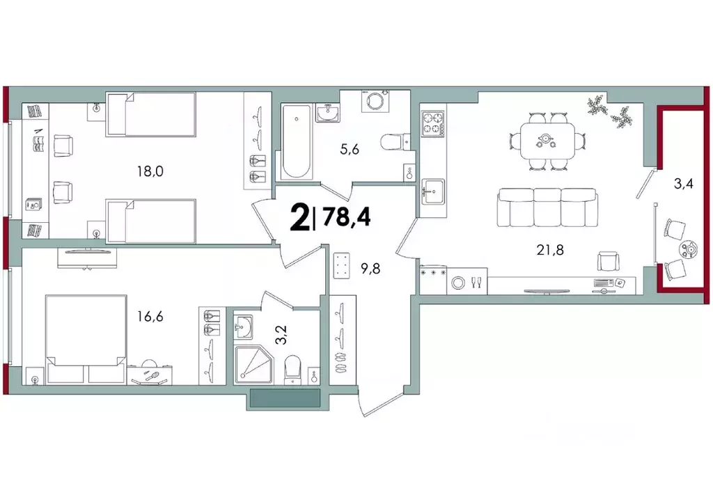 2-к кв. Тверская область, Тверь Южный мкр,  (78.4 м) - Фото 0