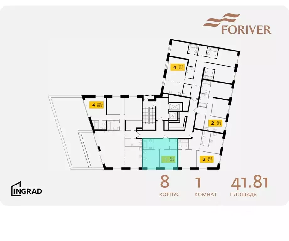 1-к кв. Москва Г мкр, Форивер жилой комплекс, 8 (41.81 м) - Фото 1