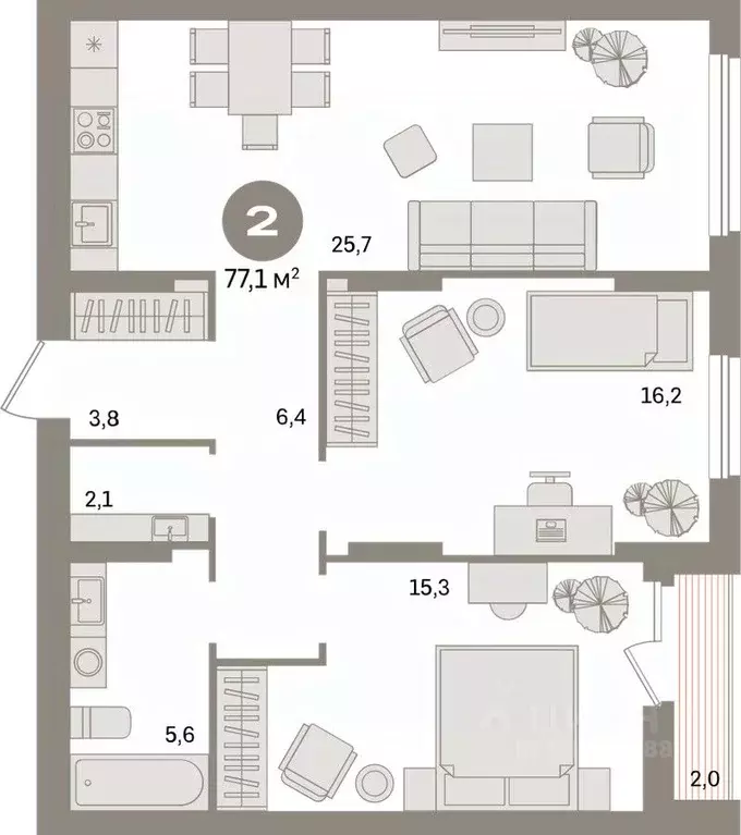 2-к кв. Свердловская область, Екатеринбург ул. Пехотинцев, 2Д (77.1 м) - Фото 0