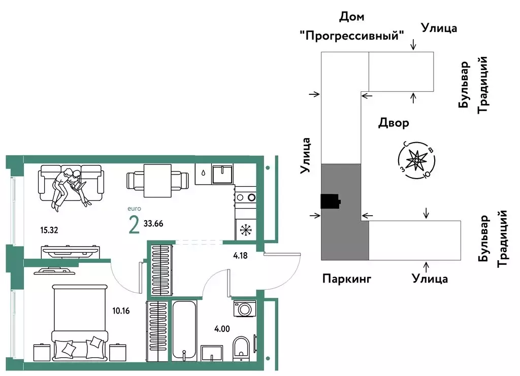 2-комнатная квартира: Тюмень, улица Восстания (33.66 м) - Фото 0