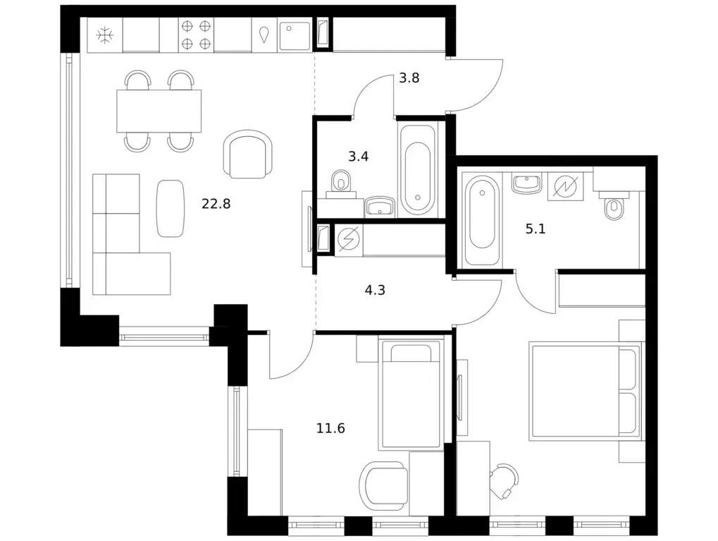 2-к квартира, 65.6 м - Фото 0