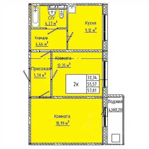 2-к кв. Омская область, Омск Солнечный мкр,  (57.81 м) - Фото 0