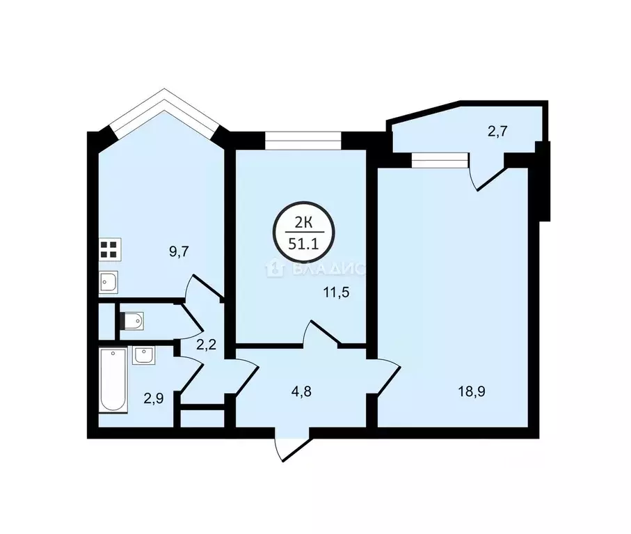 2-к кв. Московская область, Балашиха 1 Мая мкр, 37 (54.0 м) - Фото 2