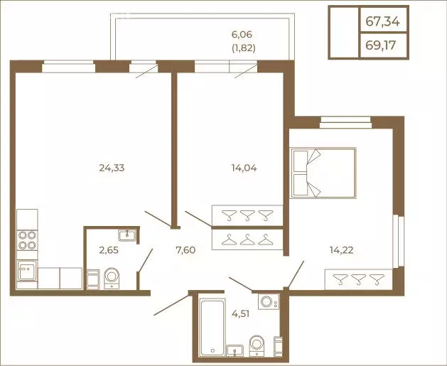 2-комнатная квартира: Сертолово, Златоглавая улица, 2к1 (69.17 м) - Фото 1