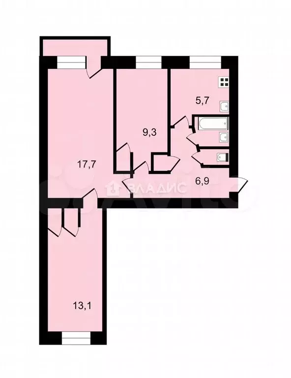 3-к. квартира, 57,1 м, 5/5 эт. - Фото 0