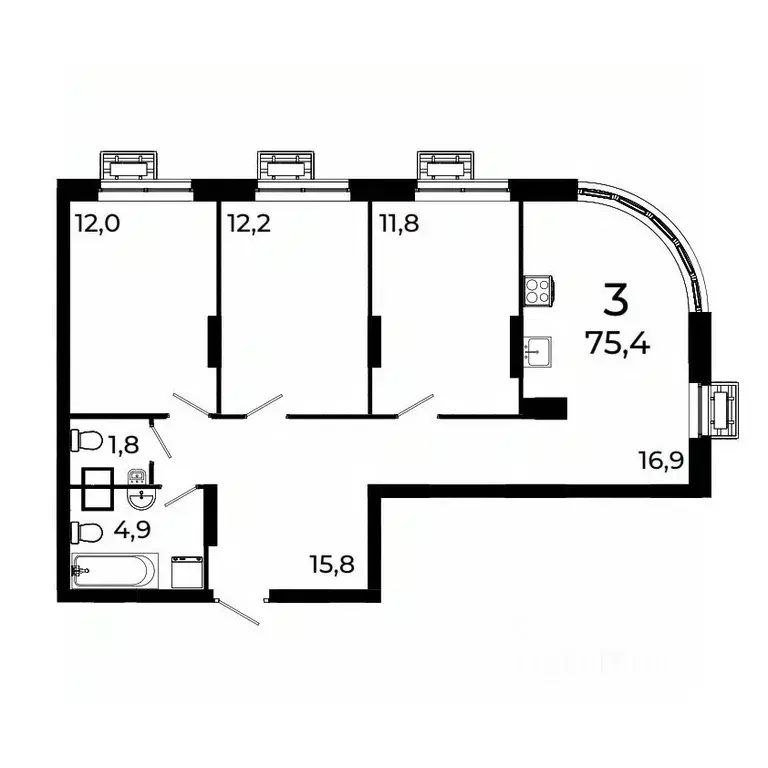3-к кв. Нижегородская область, Нижний Новгород ул. Коперника, 15 (75.4 ... - Фото 1