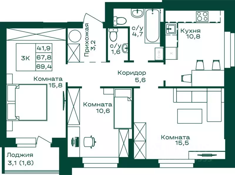 3-к кв. Алтай, Майминский район, с. Майма Алтайская ул., 2к5 (69.4 м) - Фото 1