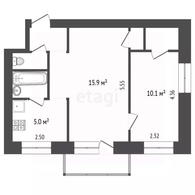 2-к кв. Вологодская область, Вологда ул. Александра Клубова, 60А (40.7 ... - Фото 2