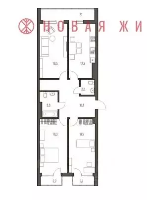 3-к кв. Самарская область, Самара Ново-Садовая ул., 106Гк1 (98.0 м) - Фото 2