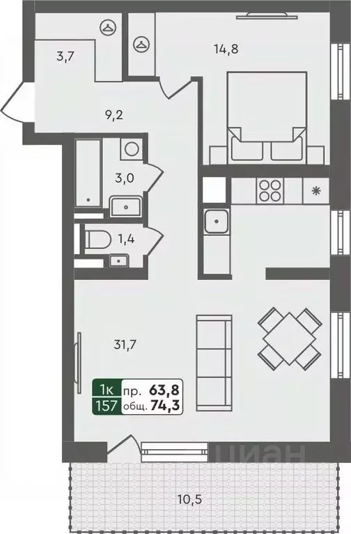 1-к кв. Курганская область, Курган Заозерный жилрайон, 6А мкр, 25/4 ... - Фото 0