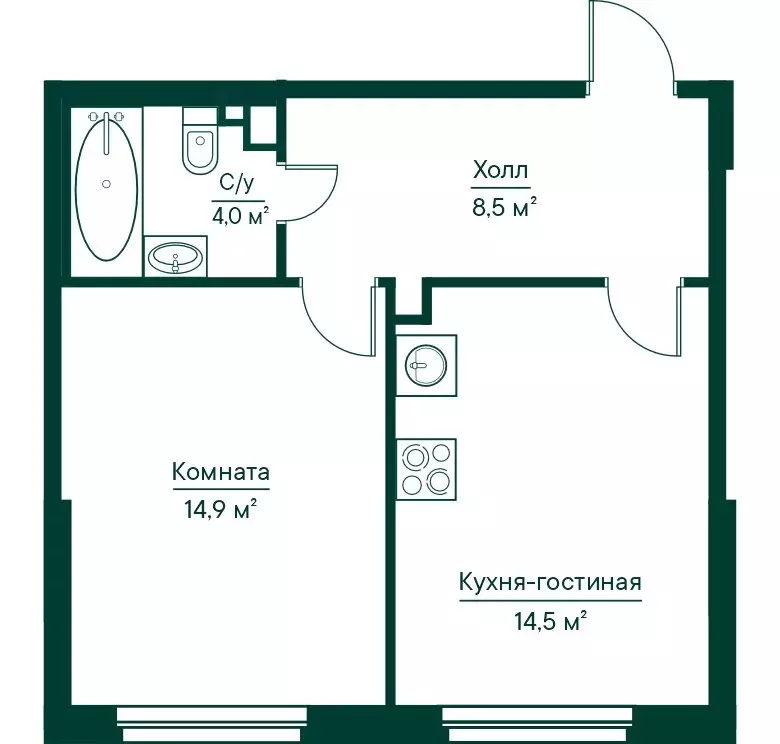 1-комнатная квартира: Самара, жилой комплекс Грин Ривер (41.95 м) - Фото 1
