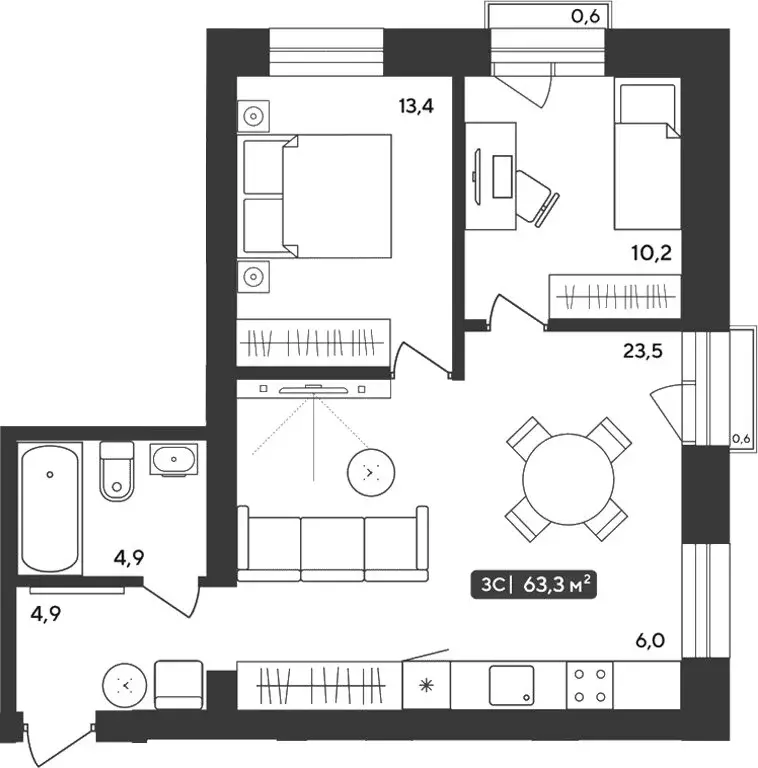 2-комнатная квартира: Октябрьский, жилой комплекс Альпийский квартал, ... - Фото 1