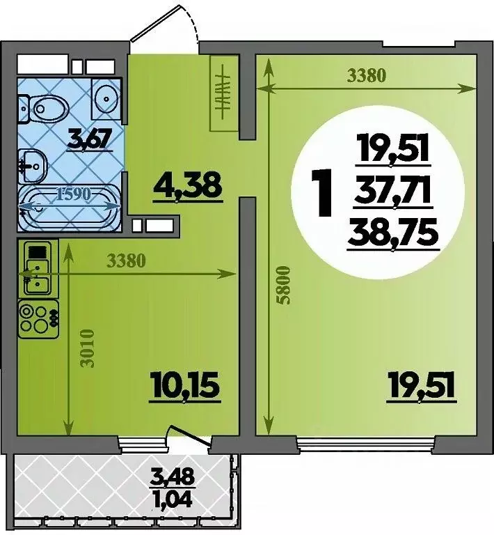 1-к кв. Адыгея, Майкоп  (38.75 м) - Фото 1