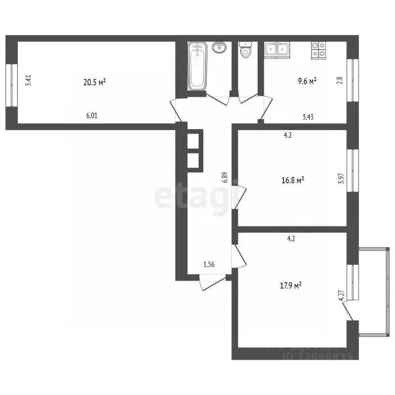 3-к кв. Москва Каширское ш., 13К1 (80.8 м) - Фото 2