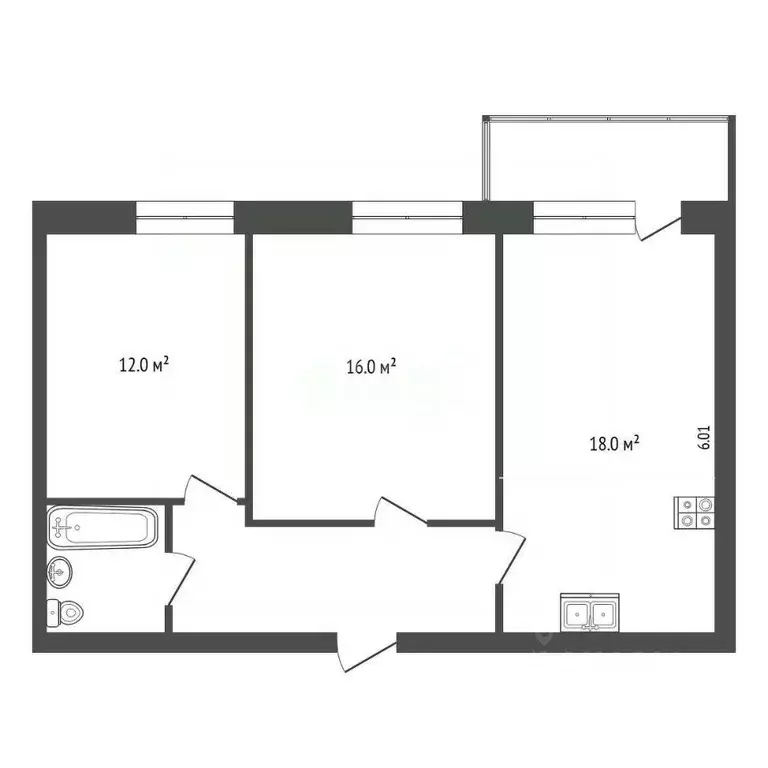 2-к кв. Вологодская область, Вологда ул. Чернышевского, 108Ак3 (56.0 ... - Фото 1