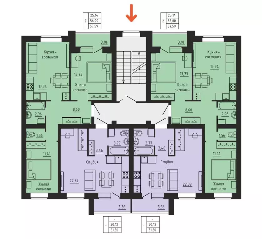 2-к кв. Башкортостан, Стерлитамак ул. Якутова, 28А (57.59 м) - Фото 1