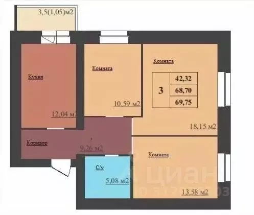 3-к кв. Ярославская область, Ярославль ул. Малая Норская, 3А (69.75 м) - Фото 0