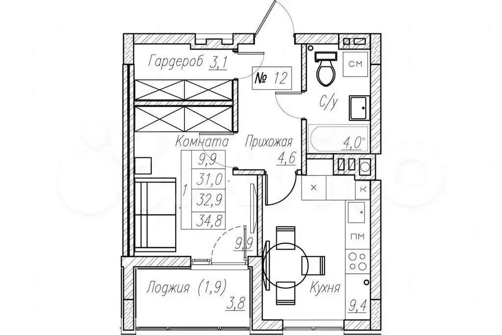 1-к. квартира, 34,8 м, 2/5 эт. - Фото 1