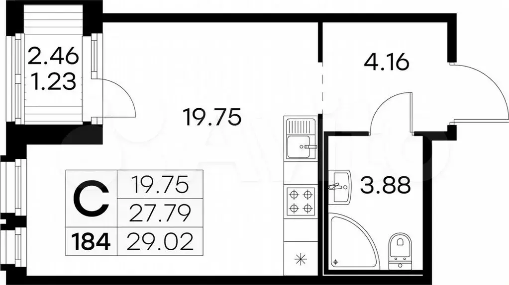 Квартира-студия, 29м, 6/15эт. - Фото 0