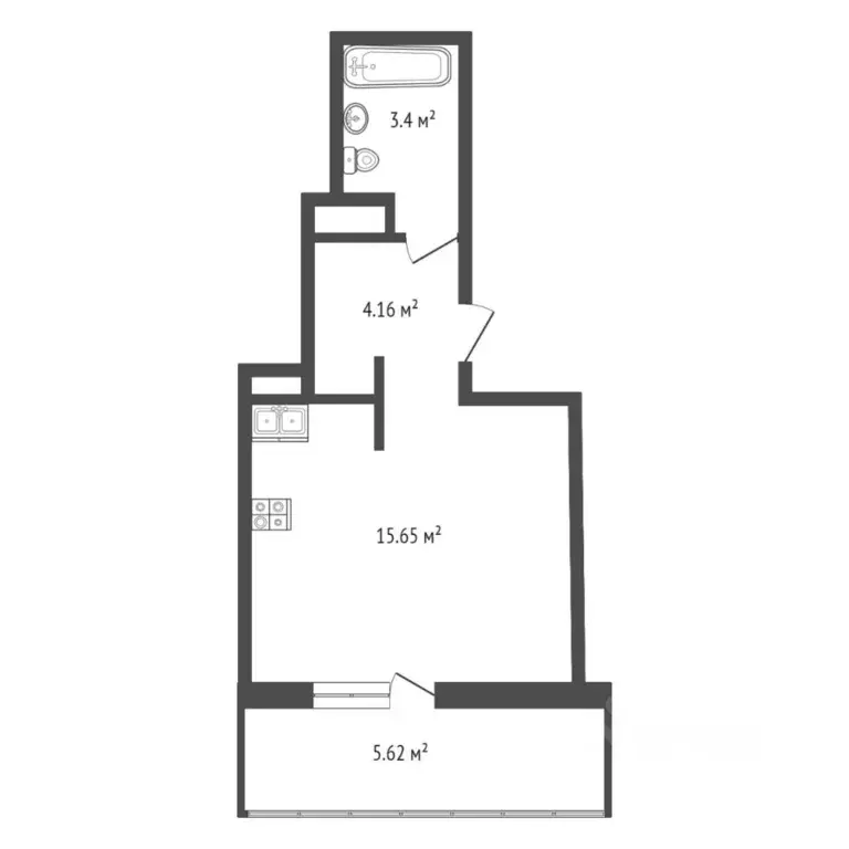 Студия Тюменская область, Тюмень ул. Краснооктябрьская, 10 (26.0 м) - Фото 2