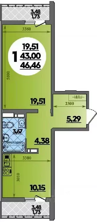 1-к кв. Адыгея, Майкоп  (46.46 м) - Фото 1