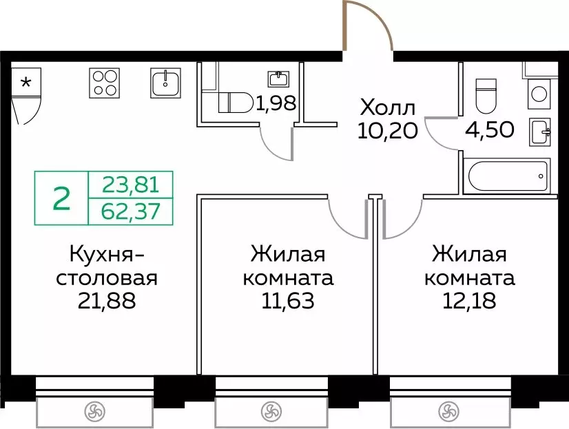 2-комнатная квартира: Мытищи, Новомытищинский проспект, 4А (62.3 м) - Фото 2