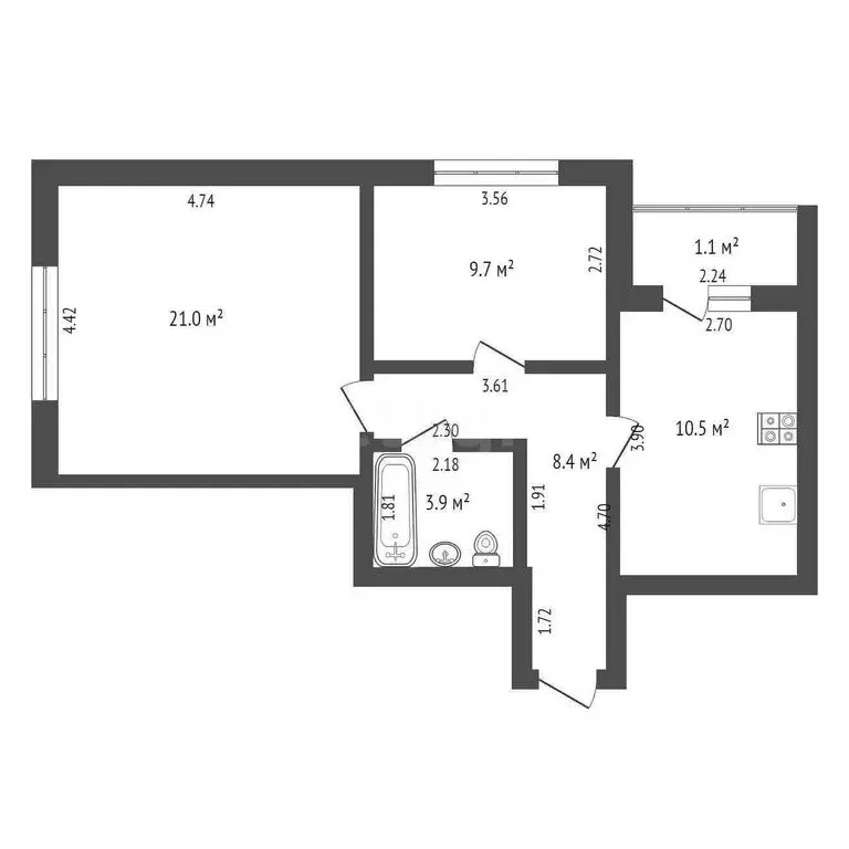 2-комнатная квартира: Калининград, Юбилейная улица, 8 (53.5 м) - Фото 1