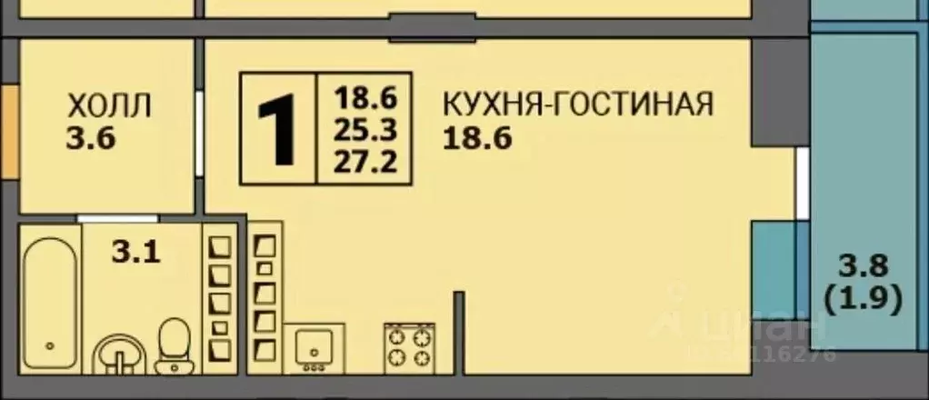 Студия Пермский край, Пермь ул. Куфонина, 10Б (25.6 м) - Фото 2