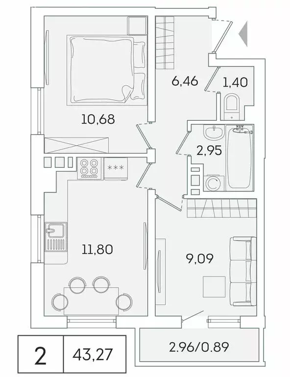 2-комнатная квартира: Мурино, Екатерининская улица, 11 (42.3 м) - Фото 0