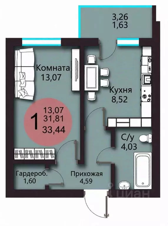 1-к кв. Воронежская область, Воронеж Острогожская ул., 156/3 (34.1 м) - Фото 2