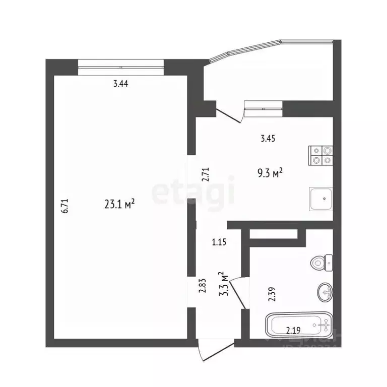 1-к кв. Тюменская область, Тюмень ул. Николая Никитина, 4к1 (41.0 м) - Фото 2