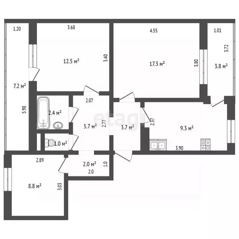 3-к кв. Севастополь ул. Астана Кесаева, 5/8 (73.7 м) - Фото 1