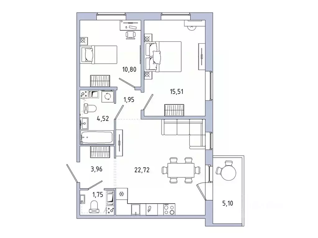 2-к кв. Ленинградская область, Гатчина Въезд мкр,  (62.74 м) - Фото 1