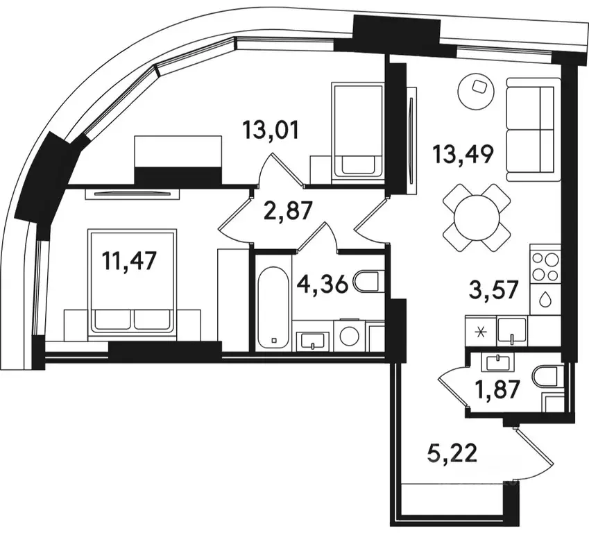2-к кв. Москва ул. Сокольнический Вал, 2АС1 (56.02 м) - Фото 0