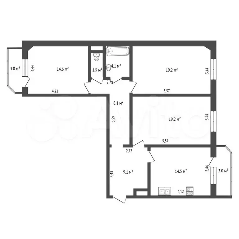 3-к. квартира, 90 м, 7/14 эт. - Фото 0