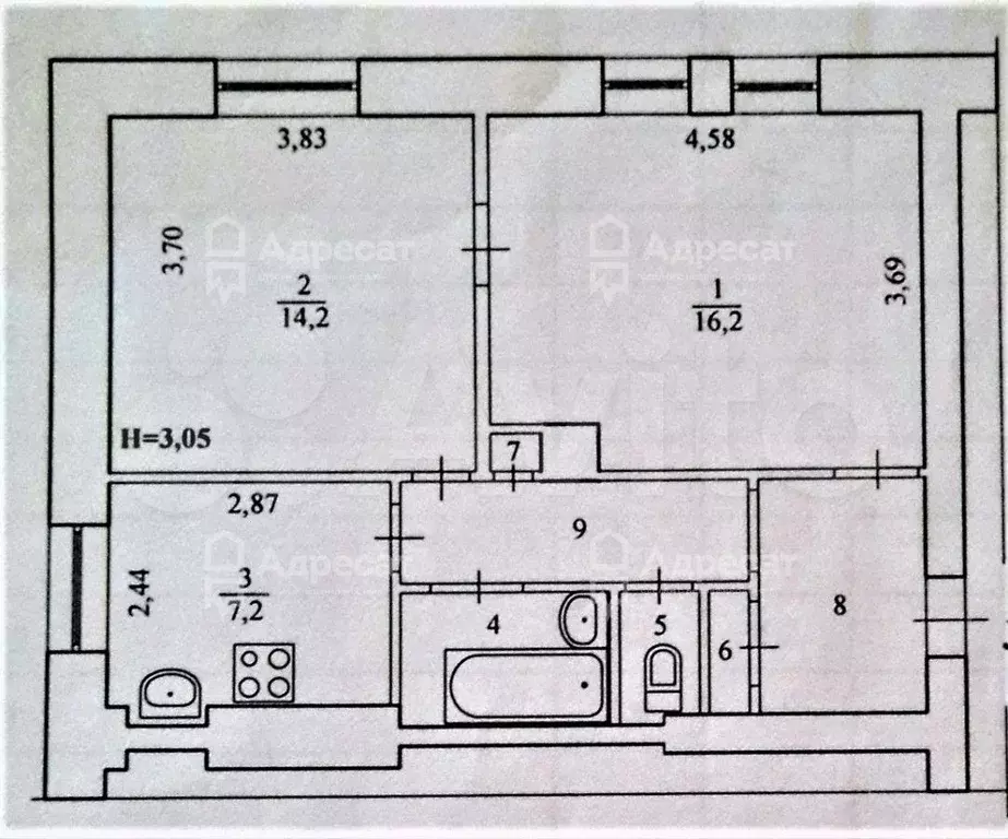 2-к. квартира, 51 м, 1/5 эт. - Фото 0